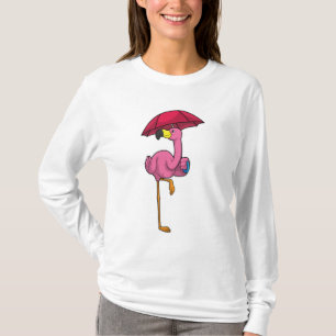 Flamingo beim Regen mit Regenschirm T-Shirt