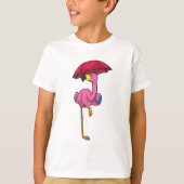 Flamingo beim Regen mit Regenschirm T-Shirt (Vorderseite)