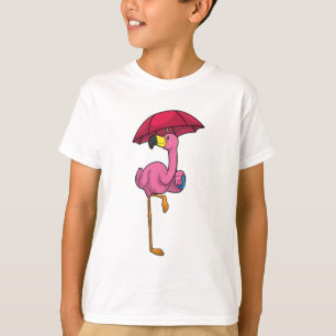Flamingo beim Regen mit Regenschirm T-Shirt
