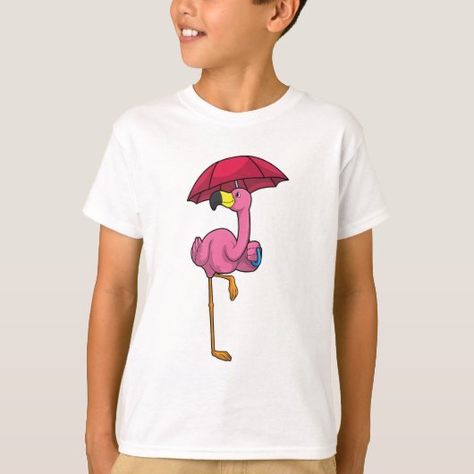 Flamingo beim Regen mit Regenschirm T-Shirt (Vorderseite)