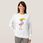 Flamingo beim Regen mit Regenschirm T-Shirt (Vorne ganz)