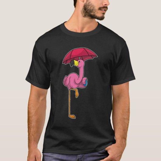 Flamingo beim Regen mit Regenschirm T-Shirt (Vorderseite)