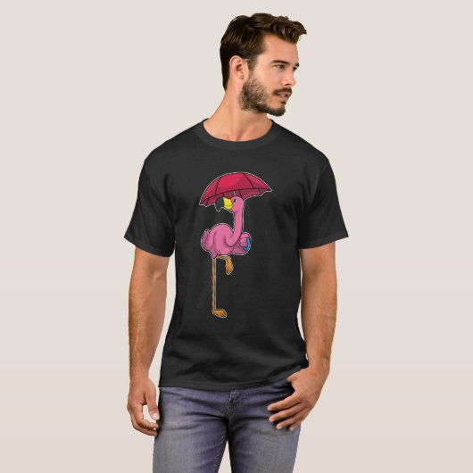 Flamingo beim Regen mit Regenschirm T-Shirt (Vorne ganz)