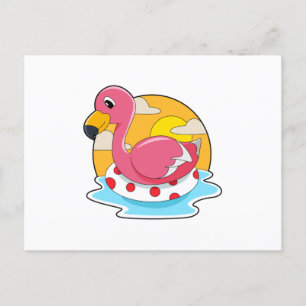 Flamingo beim Schwimmen mit Lifebuoy Postkarte
