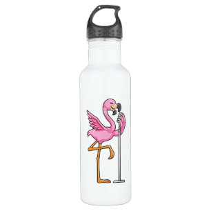 Flamingo beim Singen mit Mikrofon Edelstahlflasche