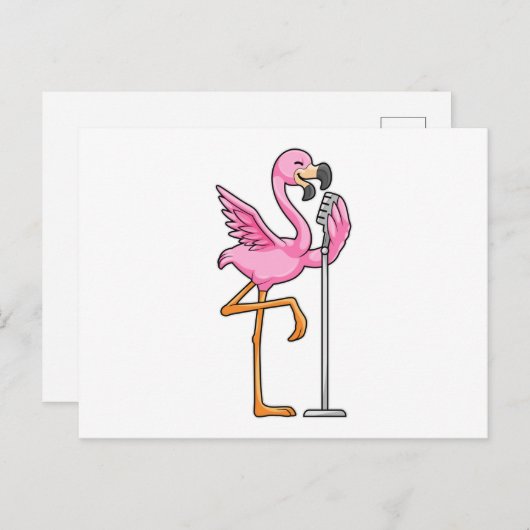 Flamingo beim Singen mit Mikrofon Postkarte (Vorne/Hinten)