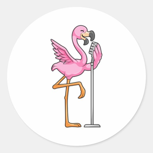 Flamingo beim Singen mit Mikrofon Runder Aufkleber (Vorderseite)