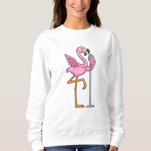 Flamingo beim Singen mit Mikrofon Sweatshirt (Vorderseite)