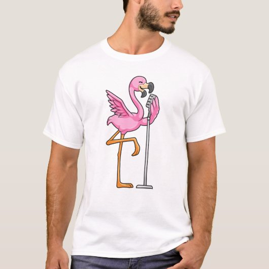 Flamingo beim Singen mit Mikrofon T-Shirt (Vorderseite)