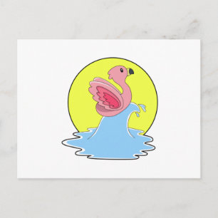 Flamingo beim Surfen auf dem Wasser Postkarte