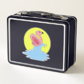 Flamingo beim Surfen im Wasser Metall Brotdose (Rückseite)