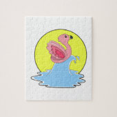 Flamingo beim Surfen im Wasser Puzzle (Vertikal)