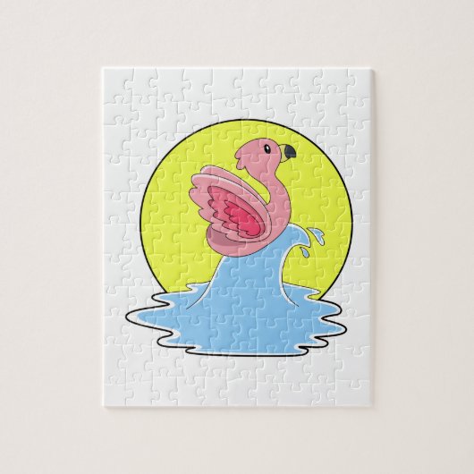 Flamingo beim Surfen im Wasser Puzzle (Vertikal)
