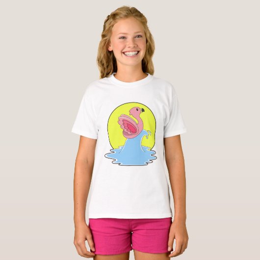 Flamingo beim Surfen im Wasser T-Shirt (Vorne ganz)