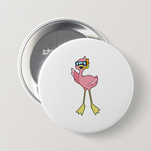 Flamingo beim Tauchen mit Schnorchel Button (Vorne & Hinten)