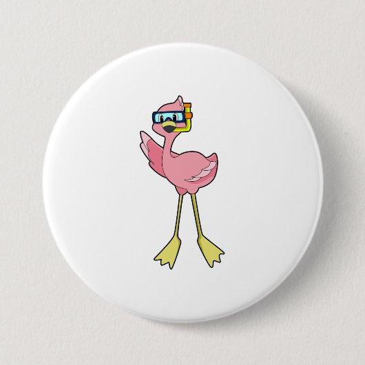 Flamingo beim Tauchen mit Schnorchel Button (Vorderseite)