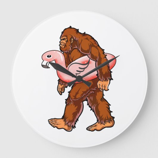 Flamingo Bigfoot Große Wanduhr (Vorderseite)