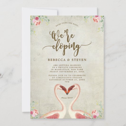 Flamingo Bindung der Knoten elopierend Einladung (Vorderseite)