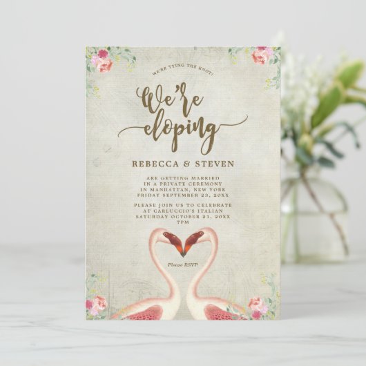 Flamingo Bindung der Knoten elopierend Einladung (Stehend Vorderseite)