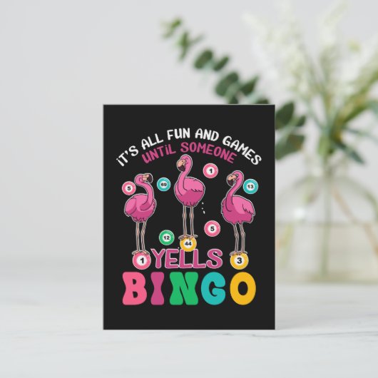 Flamingo Bingo Funny Postkarte (Stehend Vorderseite)