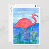 Flamingo Bird Frog Pond Postkarte (Vorne/Hinten)