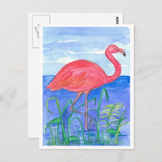 Flamingo Bird Frog Pond Postkarte (Vorne/Hinten)