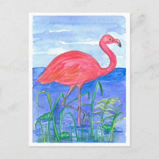 Flamingo Bird Frog Pond Postkarte (Vorderseite)