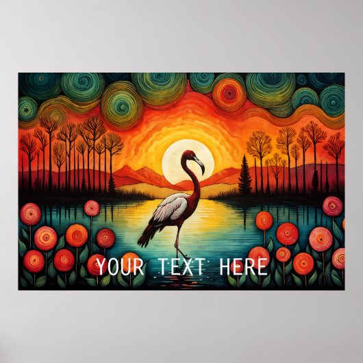 Flamingo Bird Lake Sunset Colorful Floral Poster (Vorne)