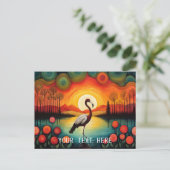 Flamingo Bird Lake Sunset Colorful Floral Postkarte (Stehend Vorderseite)