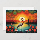 Flamingo Bird Lake Sunset Colorful Floral Postkarte (Vorne/Hinten)