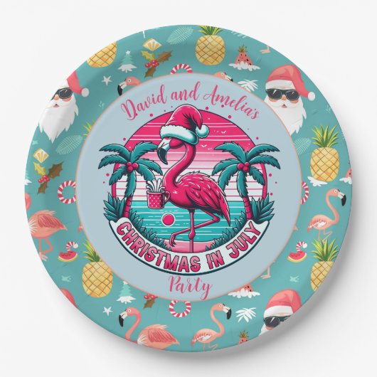Flamingo Bird mit Hat Christmas im Juli Party Pappteller (Vorderseite)