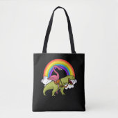 Flamingo Bird Riding T-Rex Dinosaur Rainbow Tasche (Vorderseite)