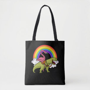 Flamingo Bird Riding T-Rex Dinosaur Rainbow Tasche