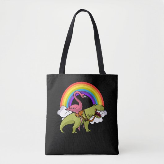 Flamingo Bird Riding T-Rex Dinosaur Rainbow Tasche (Vorderseite)