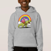 Flamingo Bird Riding T-Rex Dinosaur Regenbogen Hoodie (Vorderseite)