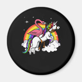 Flamingo Bird Riding Unicorn Magischer Regenbogen Magnet (Vorne)