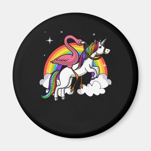 Flamingo Bird Riding Unicorn Magischer Regenbogen Magnet (Vorne)