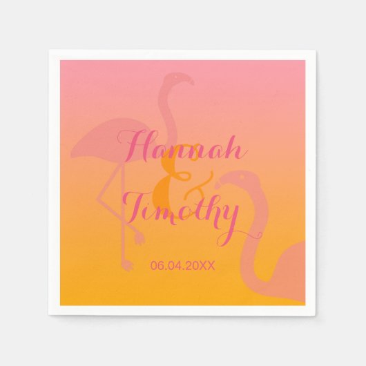 Flamingo Bird tropisch mit Namen und Datum Hochzei Serviette (Vorderseite)