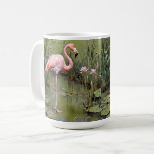 Flamingo Bird Water Lilies and Reeds Oil Painting, Kaffeetasse