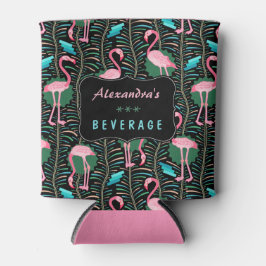 Flamingo Birds 20s Deko Ferns Muster Black Custom Dosenkühler