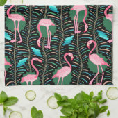 Flamingo Birds 20s Deko Ferns Pattern Black Green Geschirrtuch (Gefaltet)