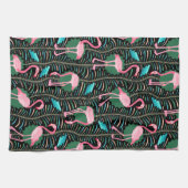 Flamingo Birds 20s Deko Ferns Pattern Black Green Geschirrtuch (Horizontal)