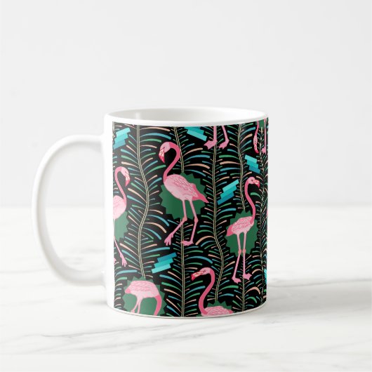 Flamingo Birds 20s Deko Ferns Pattern Black Green Kaffeetasse (Links)