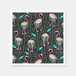 Flamingo Birds 20s Deko Ferns Pattern Black Green Serviette