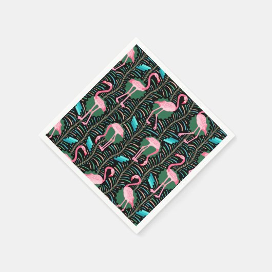 Flamingo Birds 20s Deko Ferns Pattern Black Green Serviette (Ecke)