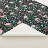 Flamingo Birds 20s Deko Ferns Pattern Black Pink Sherpadecke (3/4)