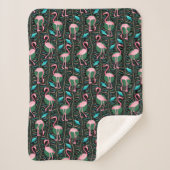 Flamingo Birds 20s Deko Ferns Pattern Black Pink Sherpadecke (Vorderseite)