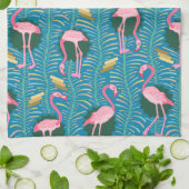 Flamingo Birds 20s Deko Ferns Pattern Blue Gold Geschirrtuch (Gefaltet)