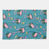 Flamingo Birds 20s Deko Ferns Pattern Blue Gold Geschirrtuch (Horizontal)
