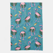 Flamingo Birds 20s Deko Ferns Pattern Blue Gold Geschirrtuch (Vertikal)